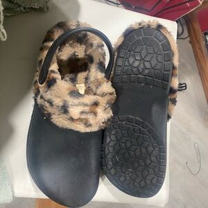 Leopard Print Kids Clogs with Faux Fur Lining